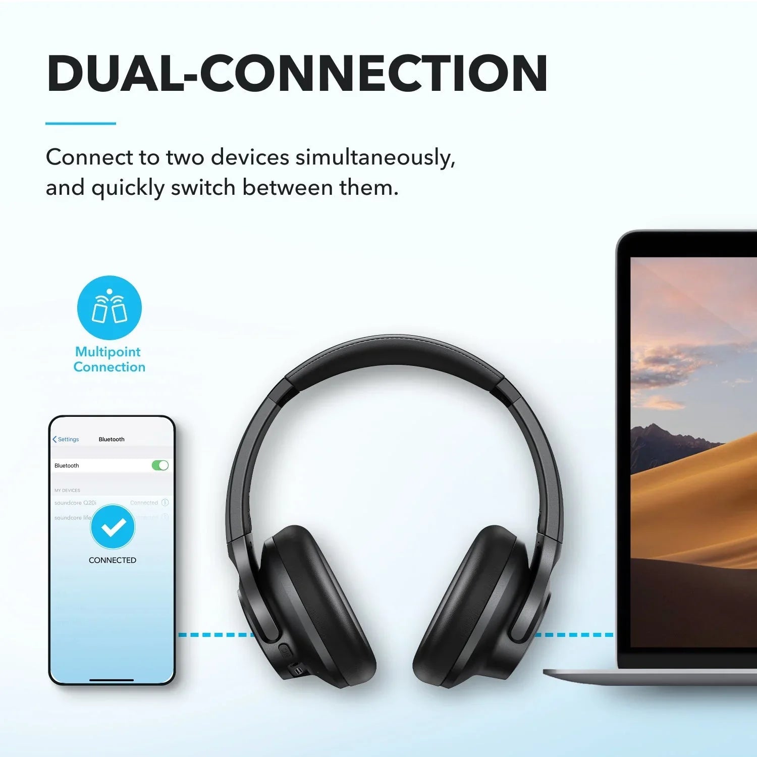 Dual-Connection Wireless Headphones with Multipoint for Anker Kuwait