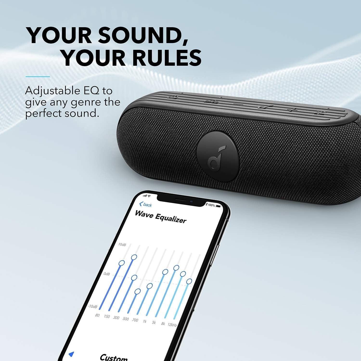 Portable Bluetooth speaker with adjustable EQ via smartphone app, Anker Kuwait