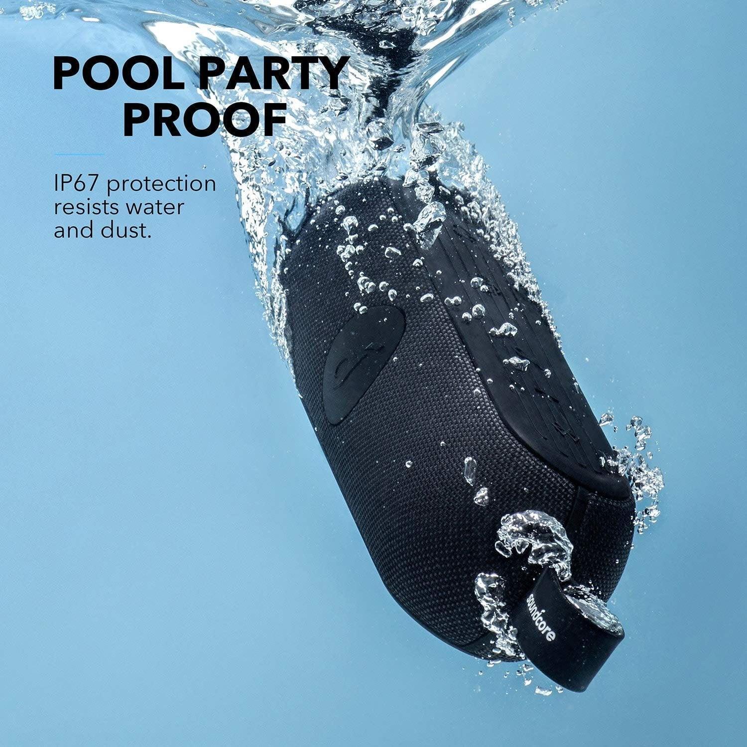Waterproof Soundcore speaker with IP67 protection, perfect for pool parties at Anker Kuwait
