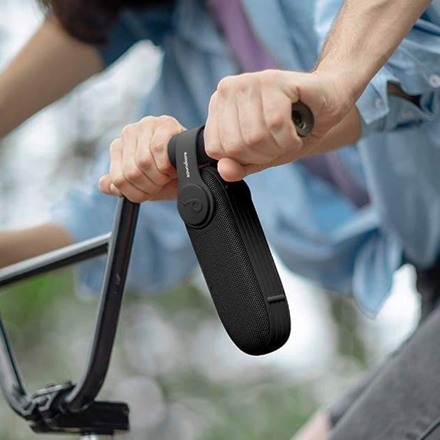 Anker portable Bluetooth speaker mounted on bike handlebars, Anker Kuwait
