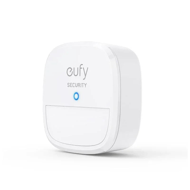 Eufy Security motion sensor with blue LED light, compact white design for smart home safety