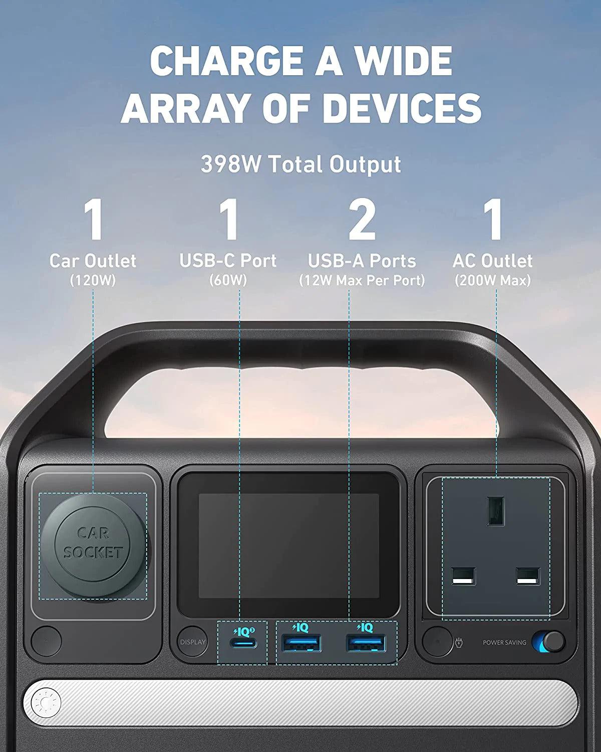 Anker 521 Portable Power Station (PowerHouse 256Wh) with 625 Solar